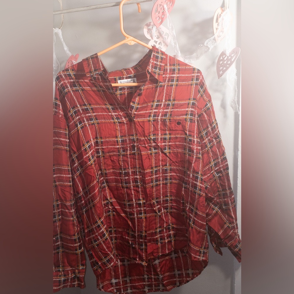 Vintage 100% silk Whistles red plaid button up blouse